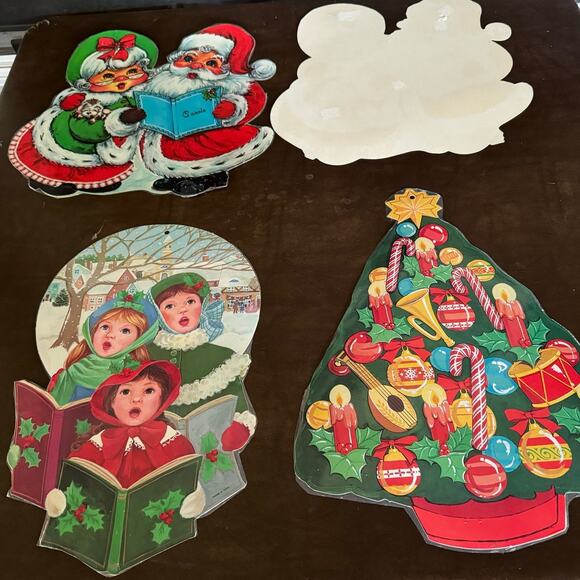 Vintage Christmas Paper Cut Outs Santa Mrs Claus Holiday Tree Carolers USA Made - Picture 2 of 9